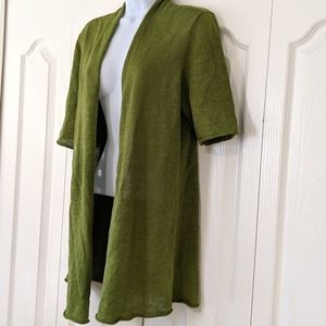 Eileen Fisher 100% Linen Open Front Cardigan Green Short Sleeve Lagenloo…